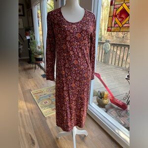 Lands' End Red Floral Medium (10/12) Long Sleeved Maxi Dress
